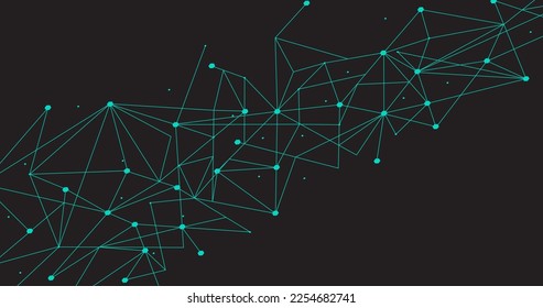Turquoise network. Abstract connection on black background. Network technology background with dots and lines for desktop. Ai background. Modern abstract concept. Line background, network technology