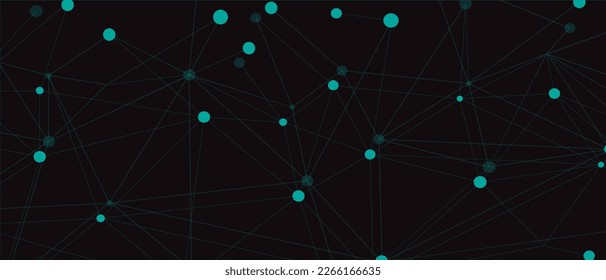 Turquoise network. Abstract connection on black background. Network technology background with dots and lines for desktop. Ai system background. Abstract concept. Line background, network technology