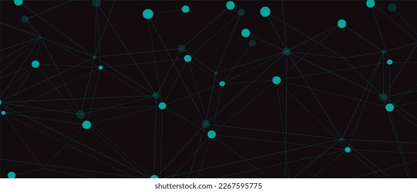 Turquoise network. Abstract connection on black background. Network technology background with dots and lines for desktop. Ai system background. Abstract concept. Line background, network technology