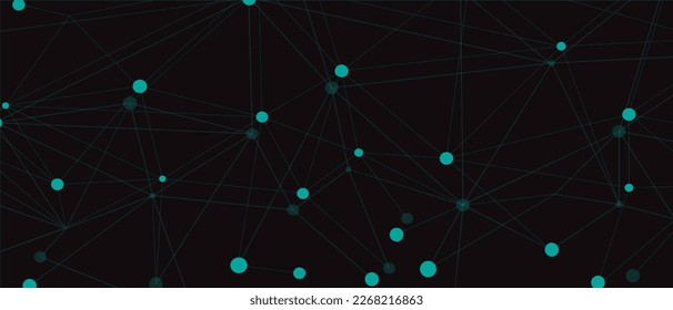 Türkisfarbenes Netz. Abstrakte Verbindung auf schwarzem Hintergrund. Netzwerk-Technologie-Hintergrund mit Punkten und Linien für Desktop. Ai-Systemhintergrund. Abstraktes Konzept. Zeilenhintergrund, Netztechnologie