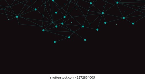 Red turquesa. Conexión abstracta sobre fondo negro. Fondo de tecnología de red con puntos y líneas para escritorio. Fondo del sistema Ai. Concepto abstracto. Fondo de línea, tecnología de red