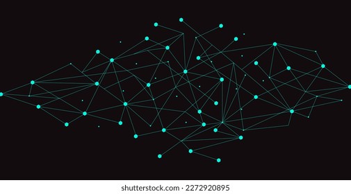 Turquoise network. Abstract connection on black background. Network technology background with dots and lines for desktop. Ai system background. Abstract concept. Line background, network technology