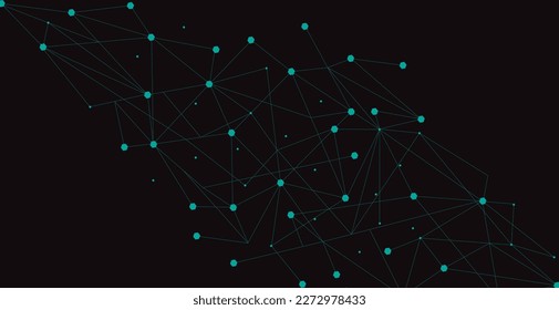 Turquoise network. Abstract connection on black background. Network technology background with dots and lines for desktop. Ai system background. Abstract concept. Line background, network technology