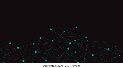 Turquoise network. Abstract connection on black background. Network technology background with dots and lines for desktop. Ai system background. Abstract concept. Line background, network technology