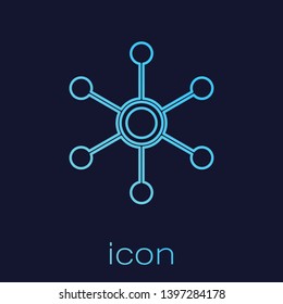 Turquoise Network line icon isolated on blue background. Global network connection. Global technology or social network. Connecting dots and lines. Vector Illustration