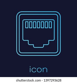 Turquoise Network port - cable socket line icon isolated on blue background. LAN, ethernet port sign. Local area connector icon. Vector Illustration