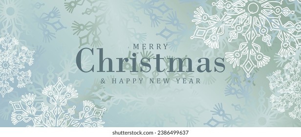 Turquoise New Year and Christmas background with delicate snowflakes. New Year vector card, cover, wallpaper, background