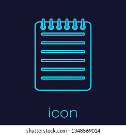 Turquoise Notebook line icon isolated on blue background. Spiral notepad icon. Writing pad. Diary for business. Notebook cover design. Office stationery items. Vector Illustration