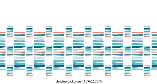 Turquoise ocean regatta stripes seamless vector border pattern. Hand drawn seaside banner edging. Aqua nautical textiles, maritime home decor. Summer yacht fashion trim. Playful fun tape stationery