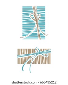 Turquoise and ocher brown ribbon pattern ribbon bow. Vector template.