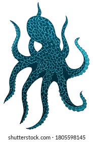 Turquoise octopus isolated on a white background. Vector print for t-shirt, cup or other.