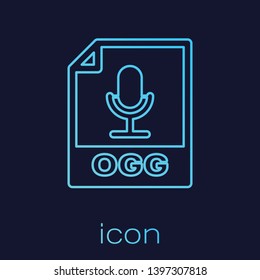 Turquoise OGG file document icon. Download ogg button line icon isolated on blue background. OGG file symbol. Vector Illustration