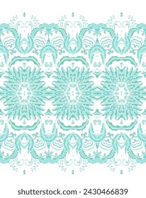 Turquoise openwork border ornament,  on white background, ornamental decor