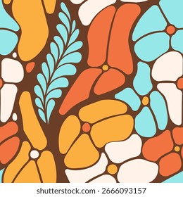 Turquoise Orange Floral Seamless Pattern