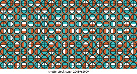 Turquoise and orange half circles - geometric pattern. Vecor print seamless, for interior, textiles, wallpaper and other surfaces.