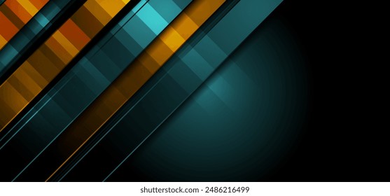 Turquoise and orange stripes geometric minimal abstract glossy background. Vector design