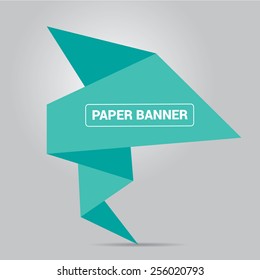 turquoise origami paper speech bubble or web banner .vector illustration