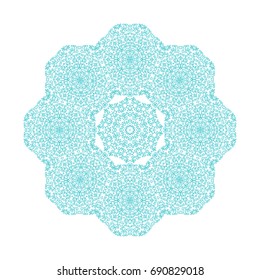 Turquoise ornamental rosette - mandala on white background