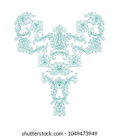 Turquoise ornamental vector floral composition on white background