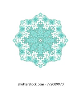 Turquoise ornamental vector rosette on white background