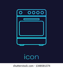 Turquoise Oven line icon isolated on blue background. Stove gas oven sign. Vector Illustration