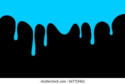 turquoise paint drips. blue ink flow down. black background. vector illustration