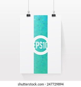 Turquoise Pamphlet Cover With Beautiful Shining Triangles Texture. Modern Style Vector