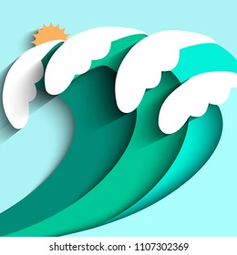 Turquoise paper water waves background, vector illustration. Sea and ocean, summer vacation