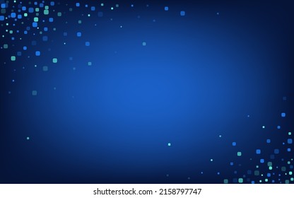 Turquoise Particle Celebration Blue Vector Background. Effect Square Texture. Falling Cell Banner. Blue Invitation Design.