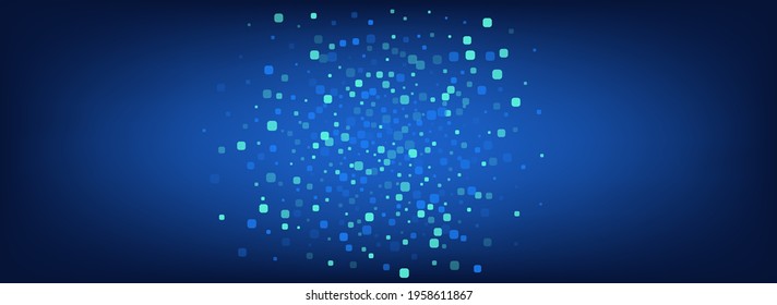Turquoise Particle Celebration Panoramic Vector Blue Background. Independence Confetti Wallpaper. Decoration Cell Design. Blue Carnaval Illustration.