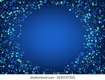 Turquoise Particle Effect Blue Vector Background. Flying Rhombus Texture. Carnaval Cell Card. Blue Invitation Design.