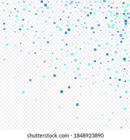 Turquoise Particle Effect Vector Transparent Background. Carnaval Cell Backdrop. Celebration Rhombus Invitation. Blue Decoration Pattern.