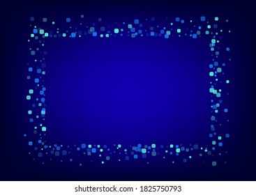 Turquoise Particle Falling Blue Vector Background. Abstract Rhombus Design. Invitation Square Invitation. Blue Carnaval Postcard.