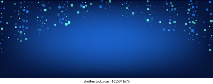 Turquoise Particle Falling Panoramic Vector Blue Background. Effect Rhombus Design. Carnaval Cell Invitation. Blue Celebration Wallpaper.