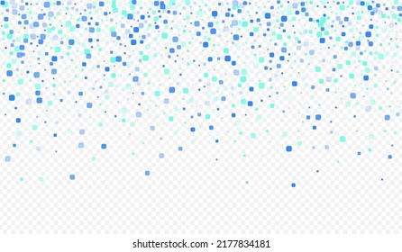 Turquoise Particle Falling Vector Transparent Background. Celebration Cell Card. Abstract Confetti Texture. Blue Carnaval Pattern.
