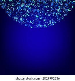 Turquoise Particle Flying Blue Vector Background. Decoration Rhombus Wallpaper. Abstract Cell Backdrop. Blue Effect Card.