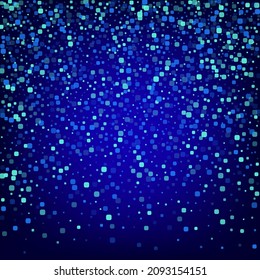 Turquoise Particle Flying Blue Vector Background. Effect Rhombus Illustration. Abstract Confetti Pattern. Blue Decoration Design.