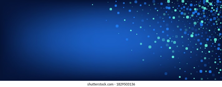 Turquoise Particle Top Panoramic Vector Blue Background. Celebration Rhombus Wallpaper. Invitation Square Card. Blue Carnaval Banner.