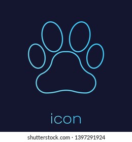 Turquoise Paw print line icon isolated on blue background. Dog or cat paw print. Animal track. Vector Illustration