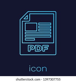 Turquoise PDF file document icon. Download pdf button line icon isolated on blue background. PDF file symbol. Vector Illustration