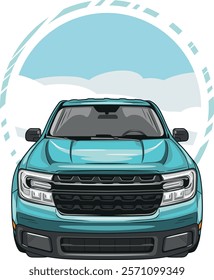 Turquoise pickup. Front view. Sticker for design. Vector