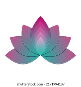 Turquoise and pink Lotus flower logo, Exotic blossom icon, greeting card on white background. Vector illustration.