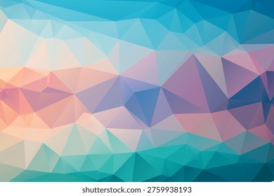 Turquoise and pink low poly landscape background. Abstract crystal texture with sharp geometric triangles for horizontal web banner or header.