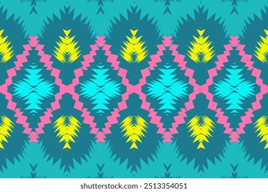 Turquoise, Pink, and Yellow Ikat: Vibrant Ethnic Pattern for Colorful Interiors and Creative Craft Fashion, Home Decor, and Textiles,  Christmas 