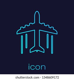Turquoise Plane line icon isolated on blue background. Flying airplane icon. Airliner sign. Vector Illustration
