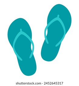 Turquoise plastic flip-flops on a white background. Beach accessories for vacation. Vector illustration.