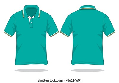 Turquoise Polo Shirt Design With Double Lines On Collar And Cuff Vector.Front And Back Views.