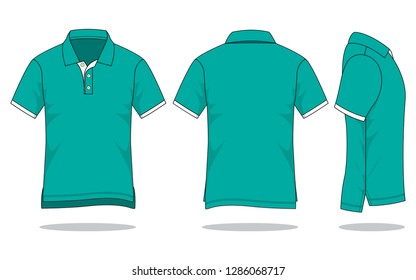 Turquoise polo shirt design vector with turquoise/white colors.
Shirts long in back short in front.
Front< Back And Side Views.