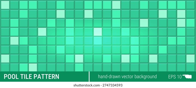 Turquoise pool-style mosaic tile wall in a minimalist bathroom, showing a clean wall and part of the shower area. Gentle gloss and soft light create a fresh modern backdrop for branding.