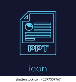 Turquoise PPT file document icon. Download ppt button line icon isolated on blue background. PPT file presentation. Vector Illustration